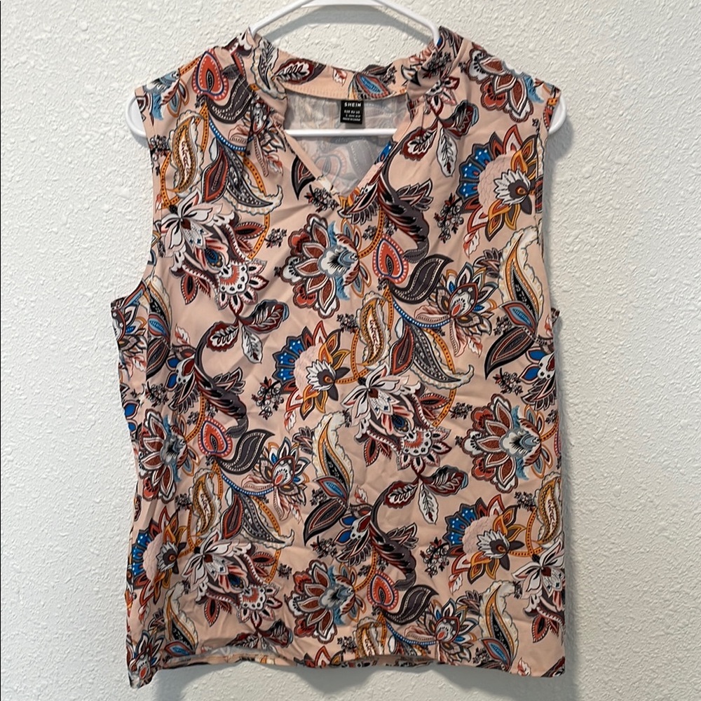 SHEIN Cream and Brown Notched Collar Blouse